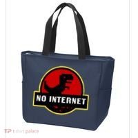 No Internet Dinosaur Park Logo Parody Distressed Tote Bag thumb 3