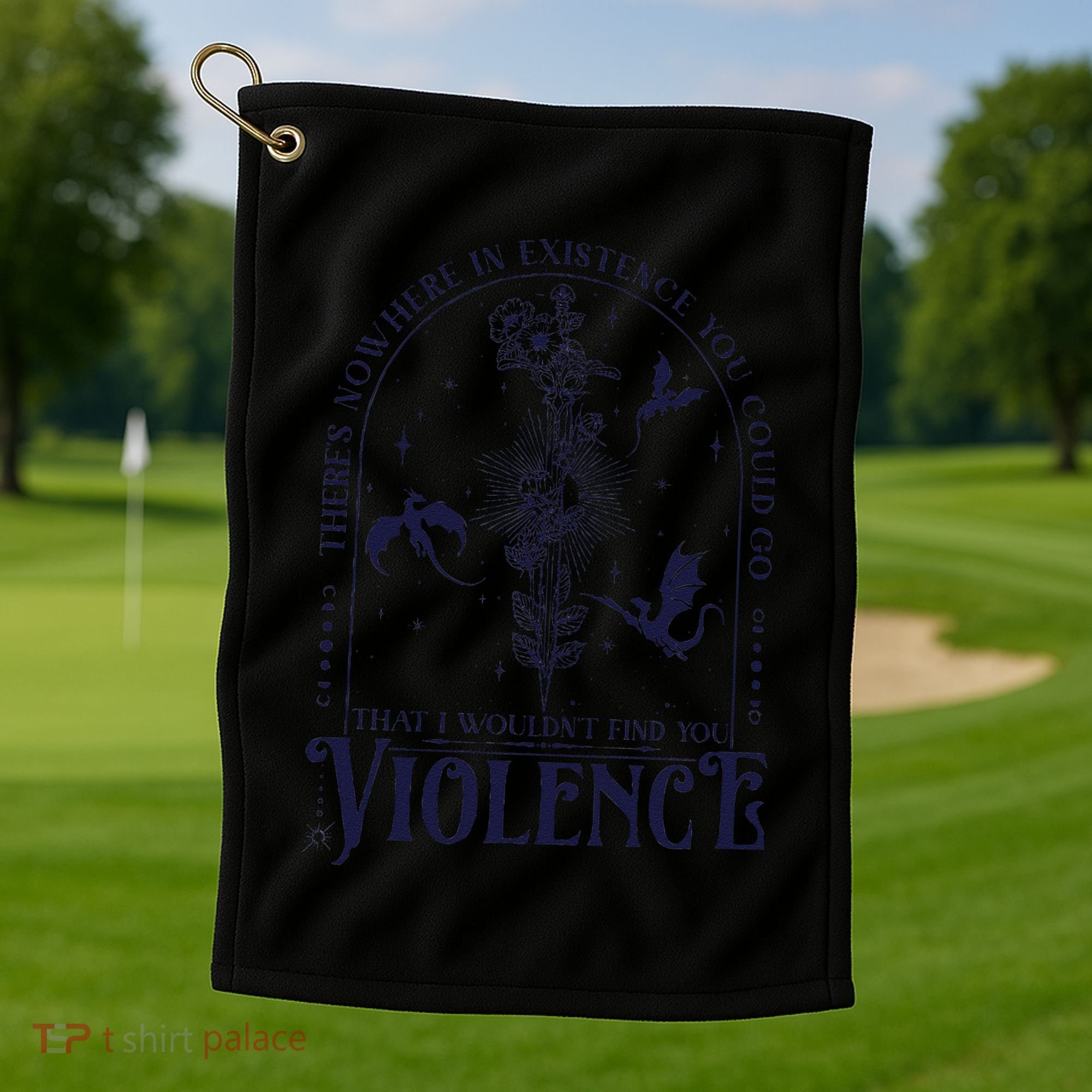Nowhere In Existence Violence Retro Fantasy Book Dragon Golf Towel