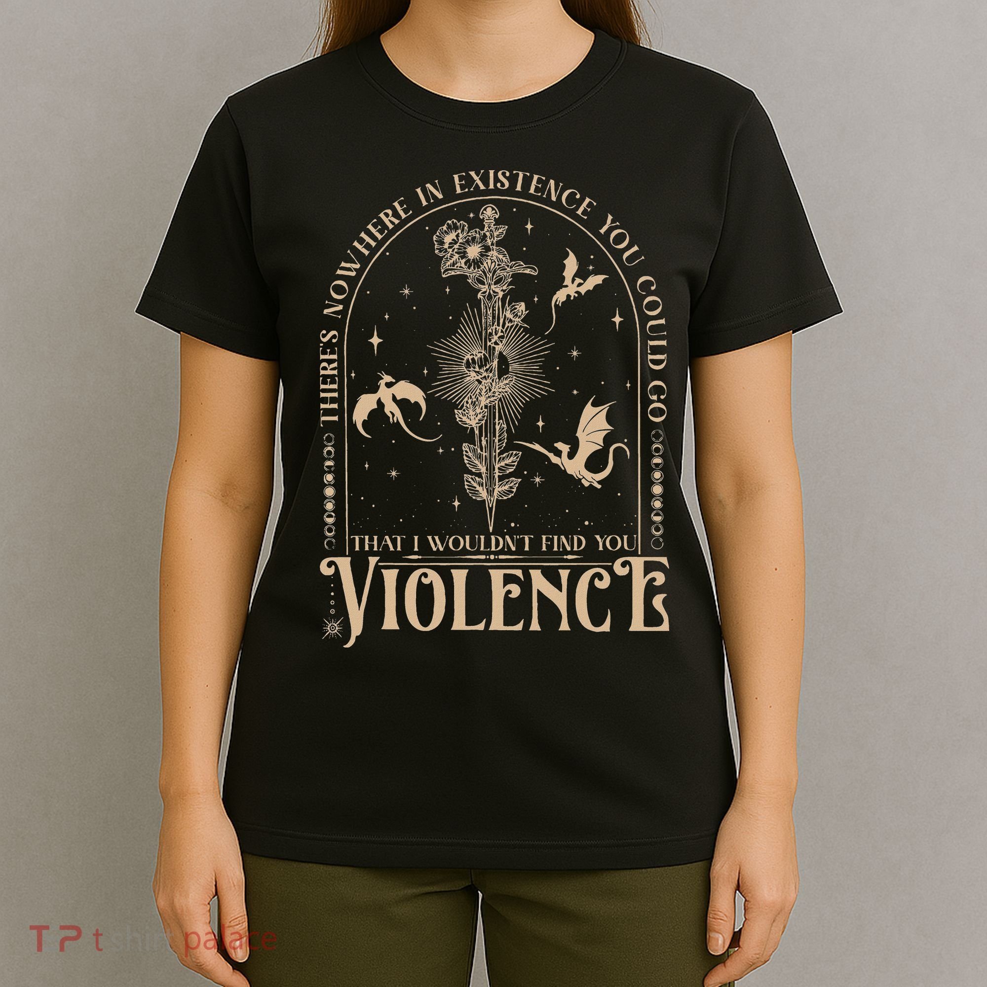 Nowhere In Existence Violence Retro Fantasy Book Dragon T-Shirt