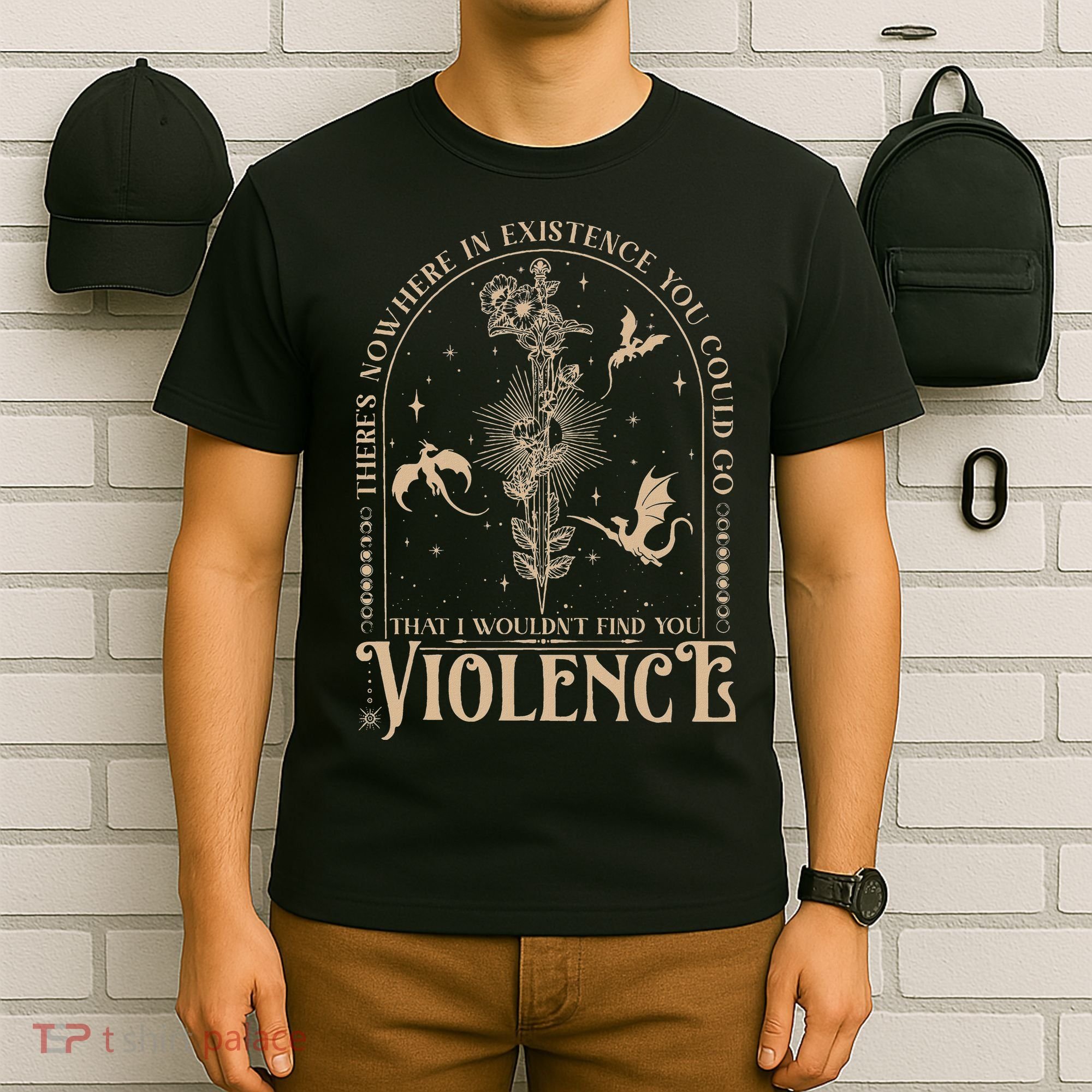 Nowhere In Existence Violence Retro Fantasy Book Dragon T-Shirt