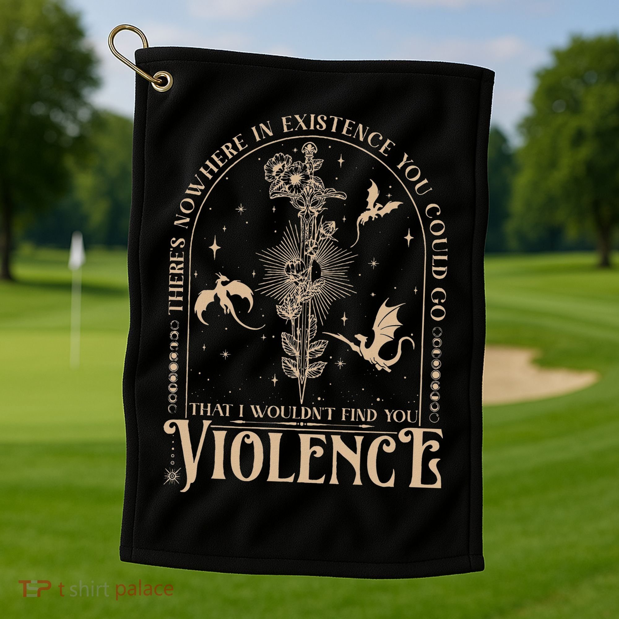 Nowhere In Existence Violence Retro Fantasy Book Dragon Golf Towel