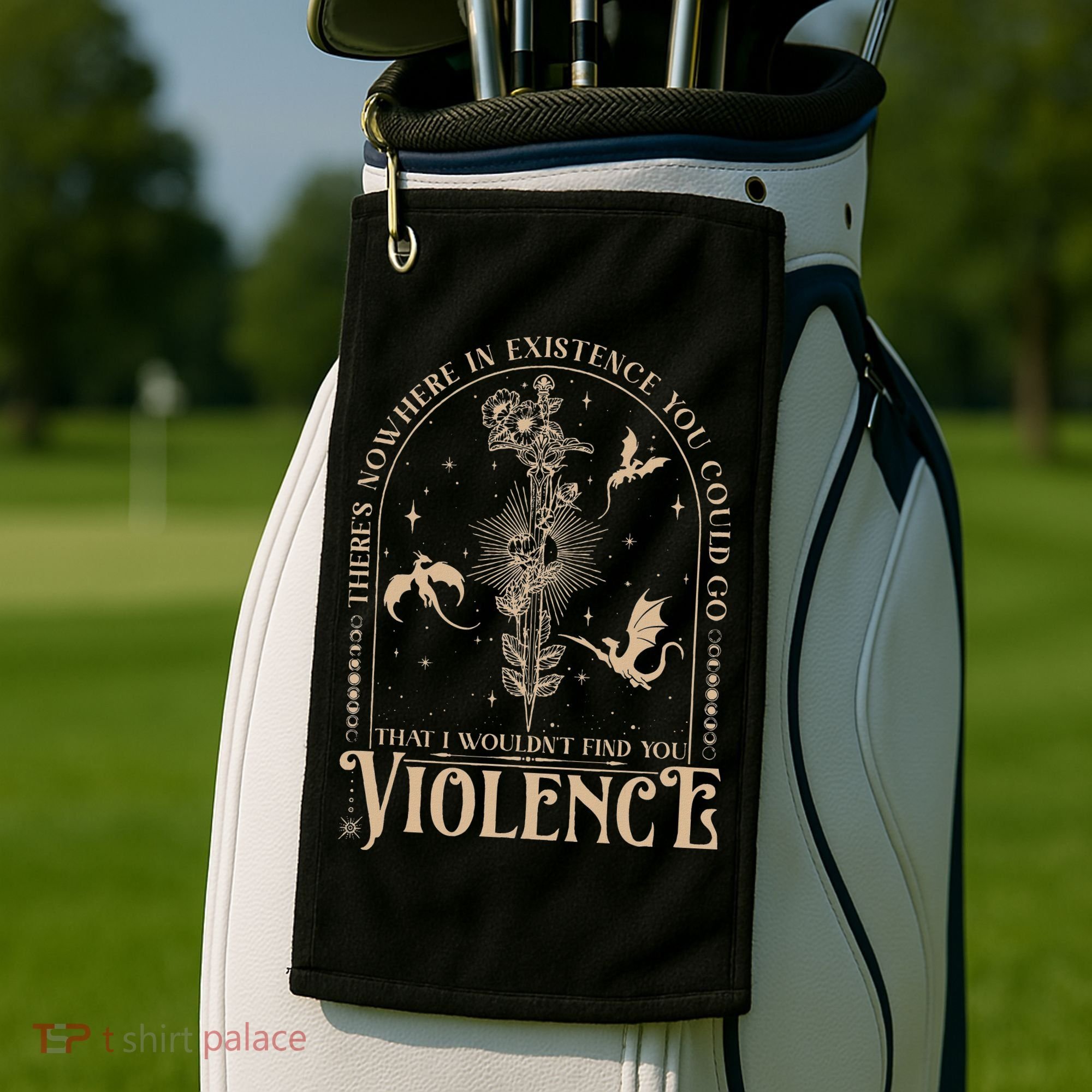 Nowhere In Existence Violence Retro Fantasy Book Dragon Golf Towel