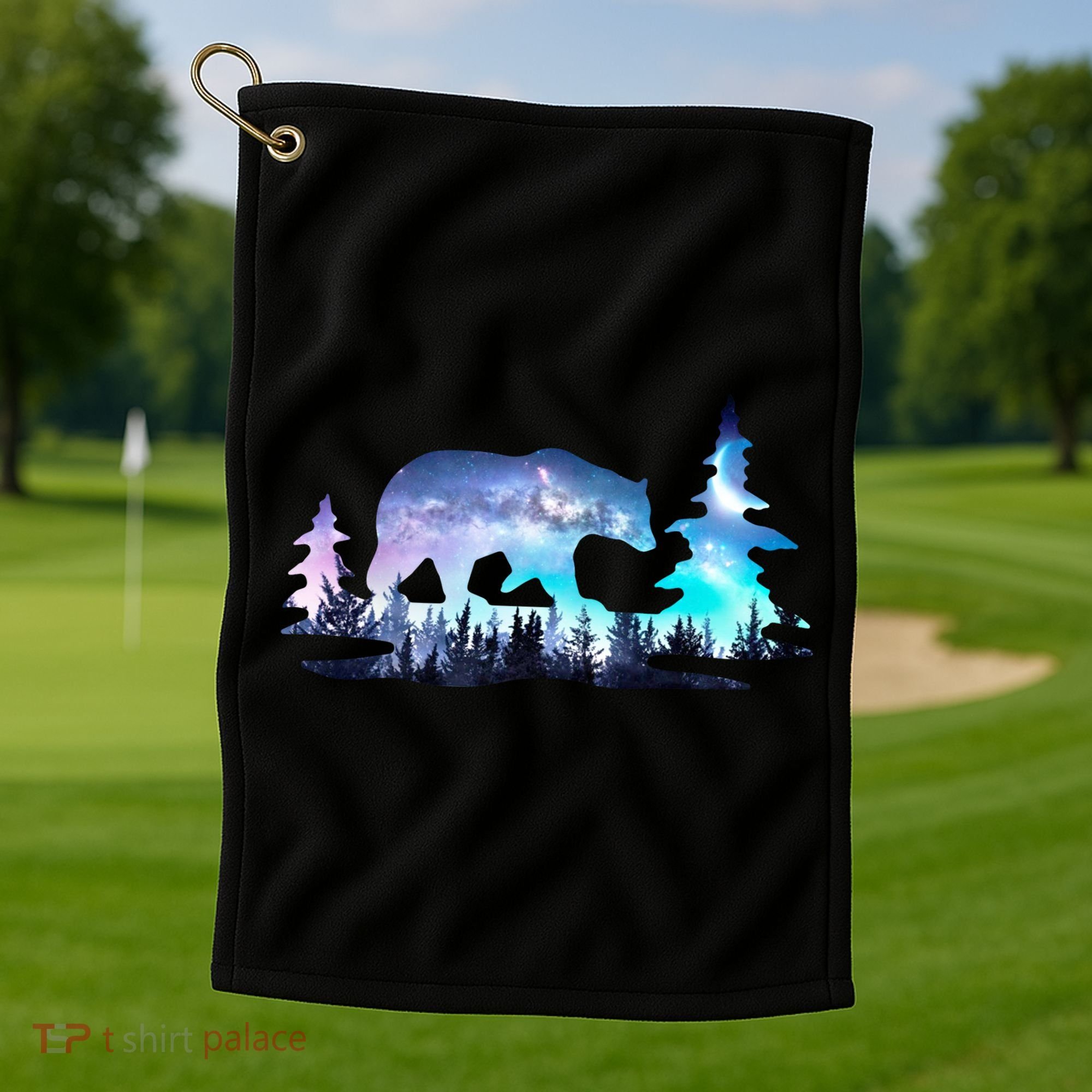 Night Sky Wilderness Bear Golf Towel