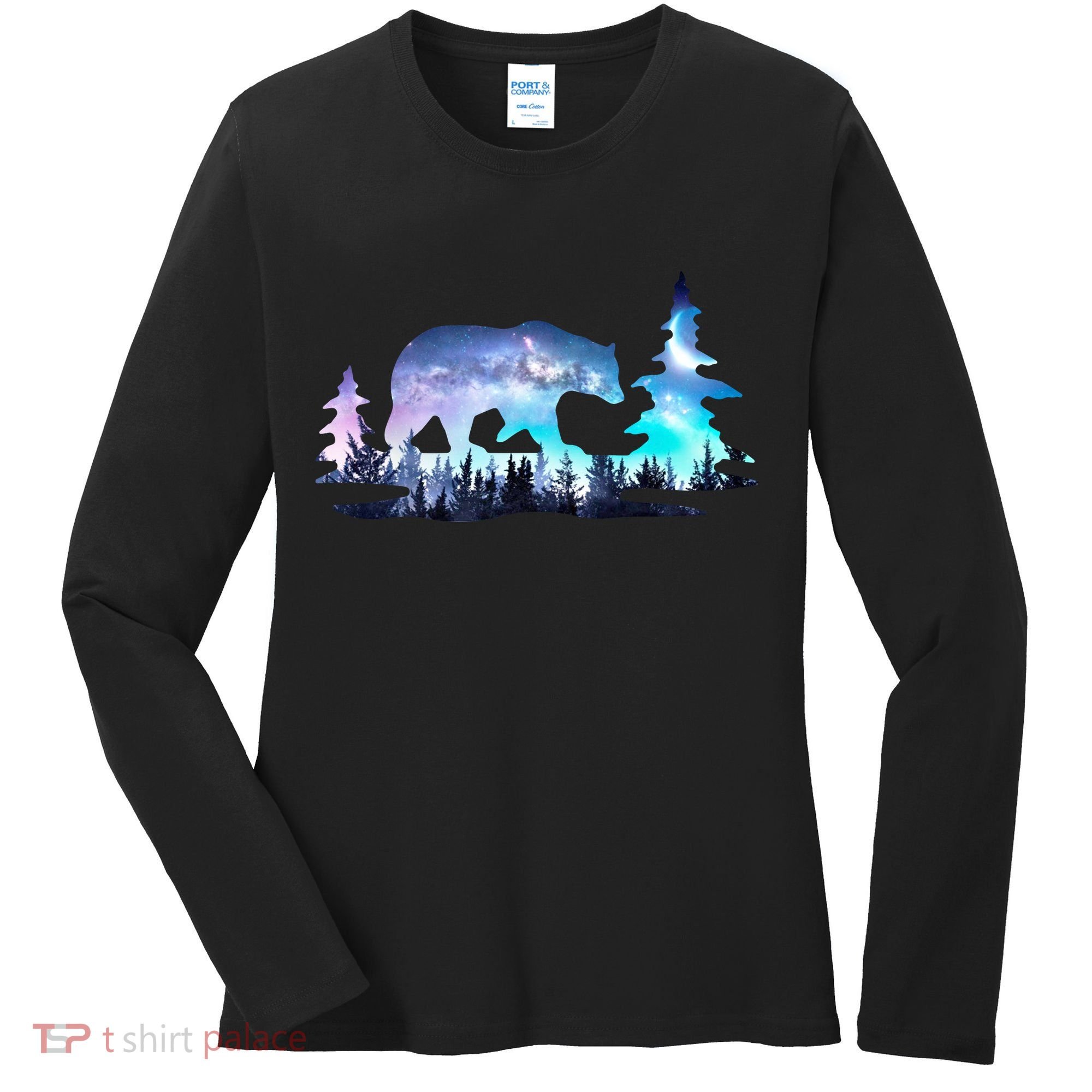 Night Sky Wilderness Bear Women's Long Sleeve Shirt
