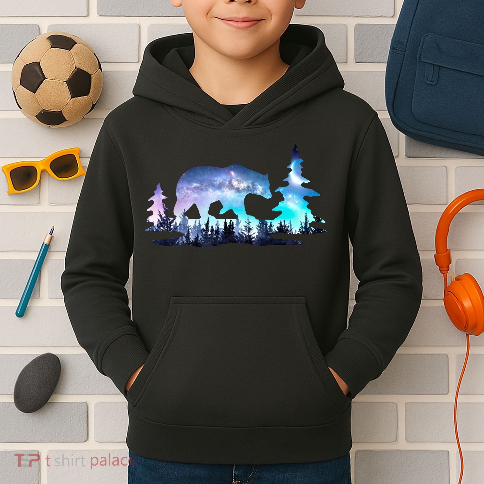 Night Sky Wilderness Bear Kids Hoodie