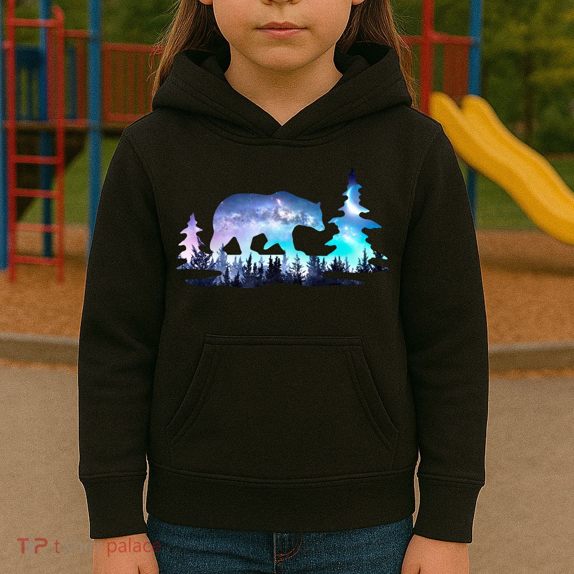 Night Sky Wilderness Bear Kids Hoodie