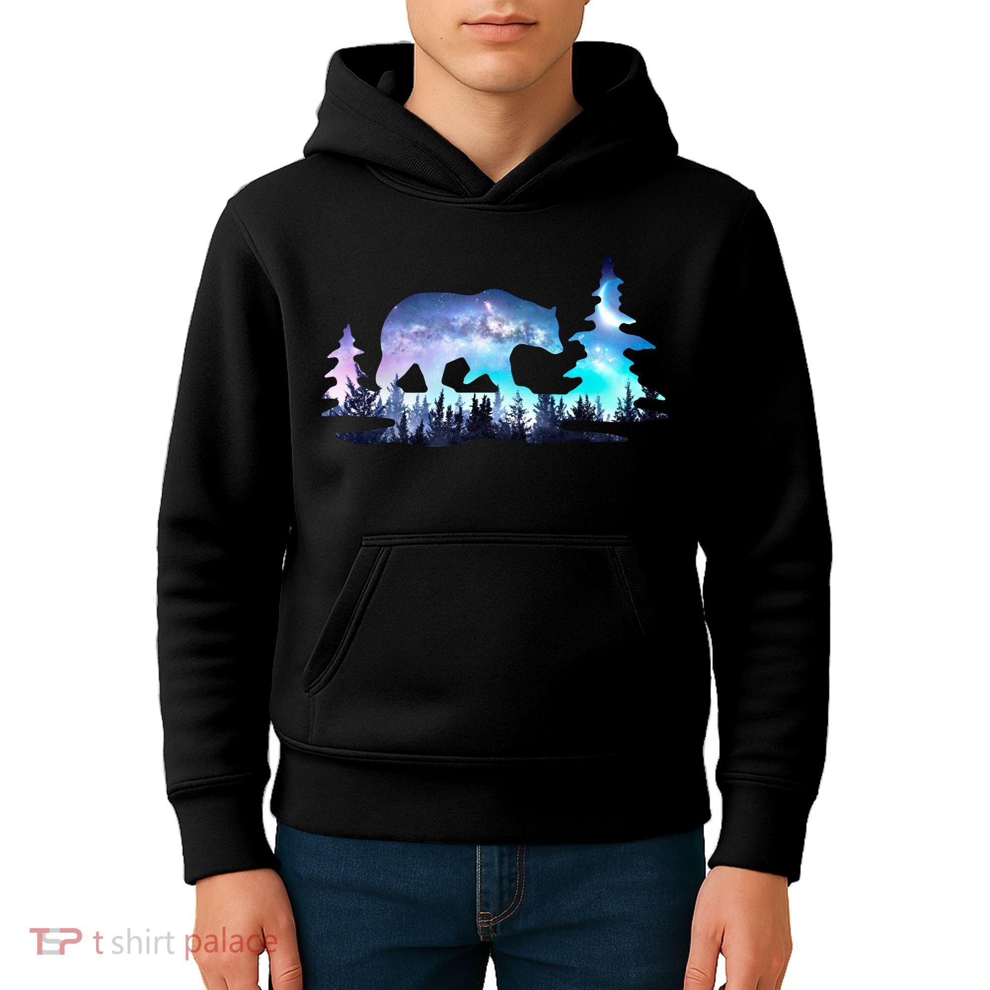 Night Sky Wilderness Bear Kids Hoodie