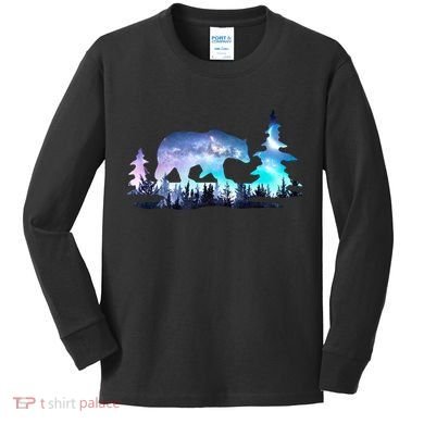 Night Sky Wilderness Bear Kids Long Sleeve Shirt