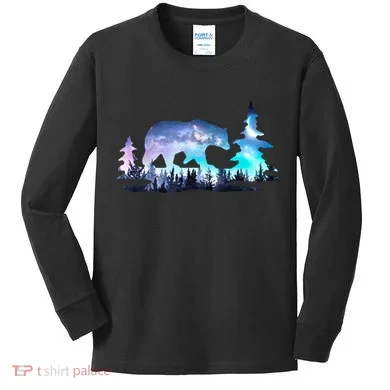 Night Sky Wilderness Bear Kids Long Sleeve Shirt