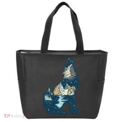 Night Wolf Wilderness Tote Bag