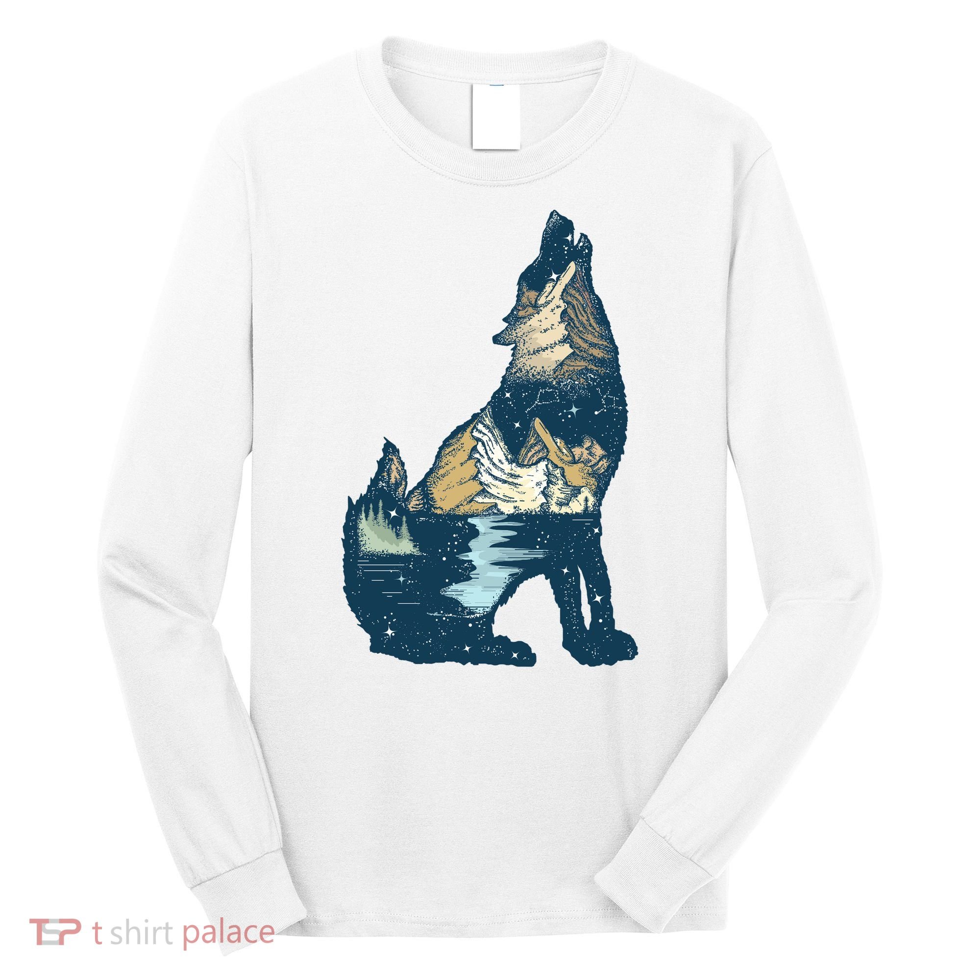 Night Wolf Wilderness Long Sleeve Shirt