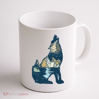 Night Wolf Wilderness Coffee Mug back