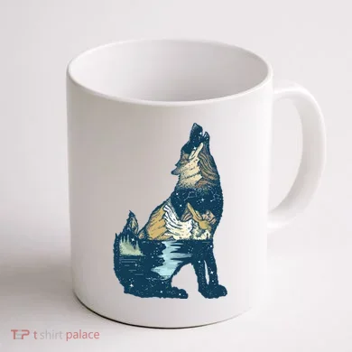 Night Wolf Wilderness Coffee Mug back