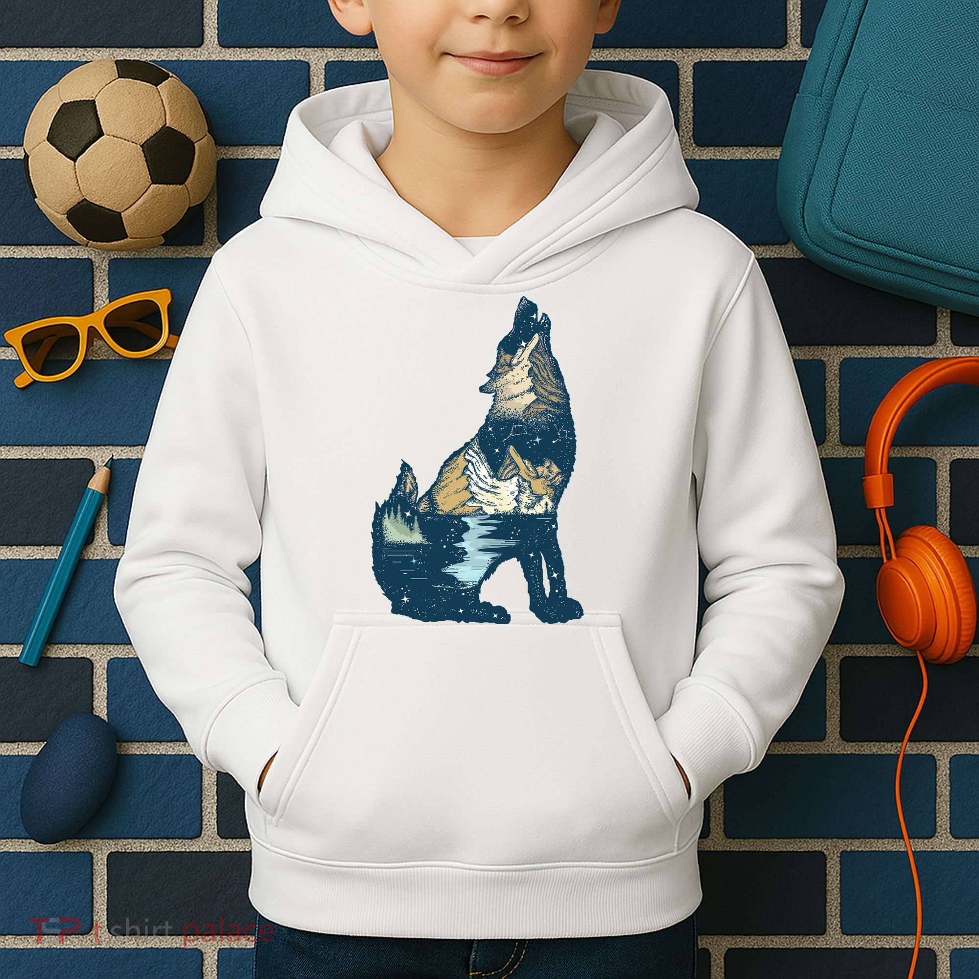 Night Wolf Wilderness Kids Hoodie