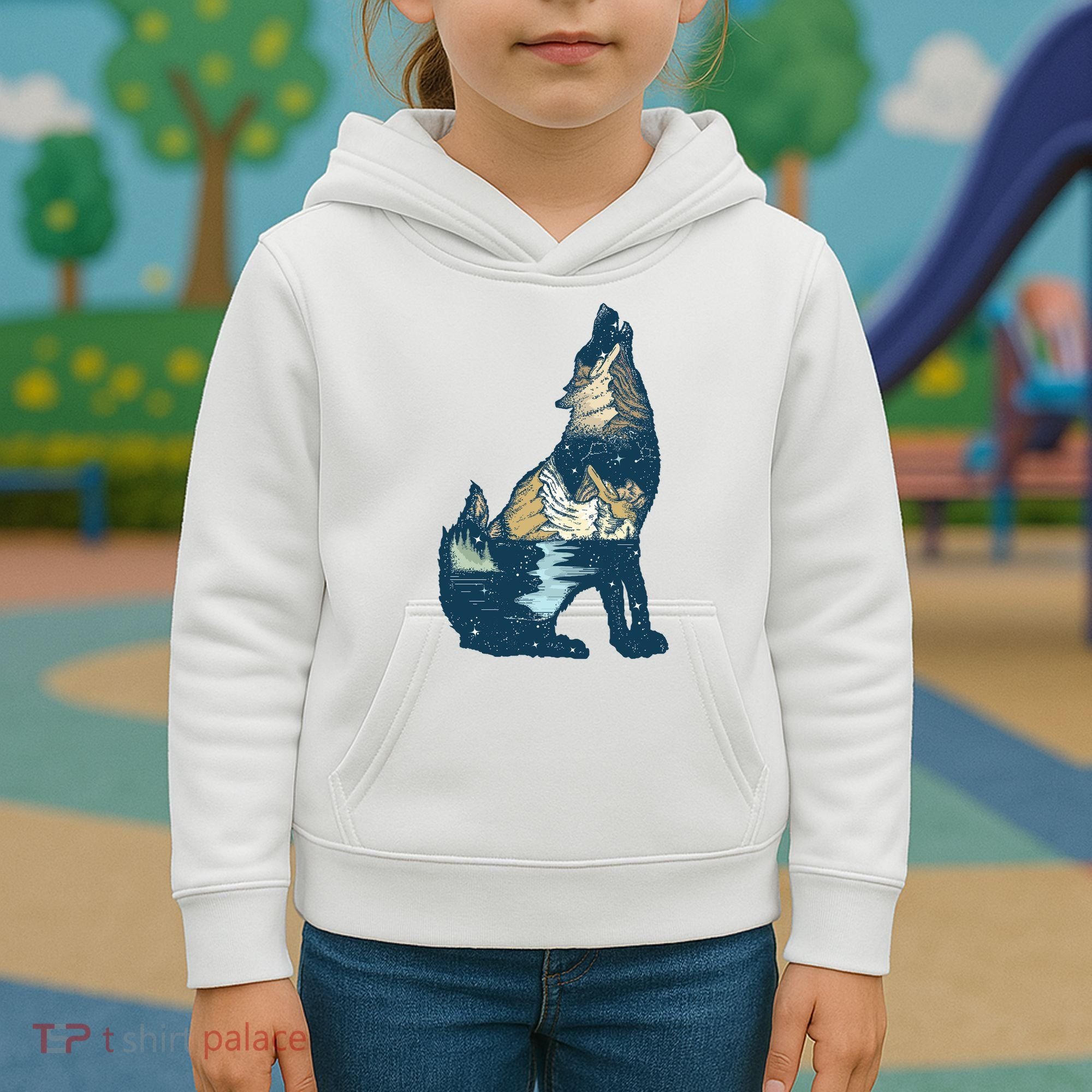 Night Wolf Wilderness Kids Hoodie