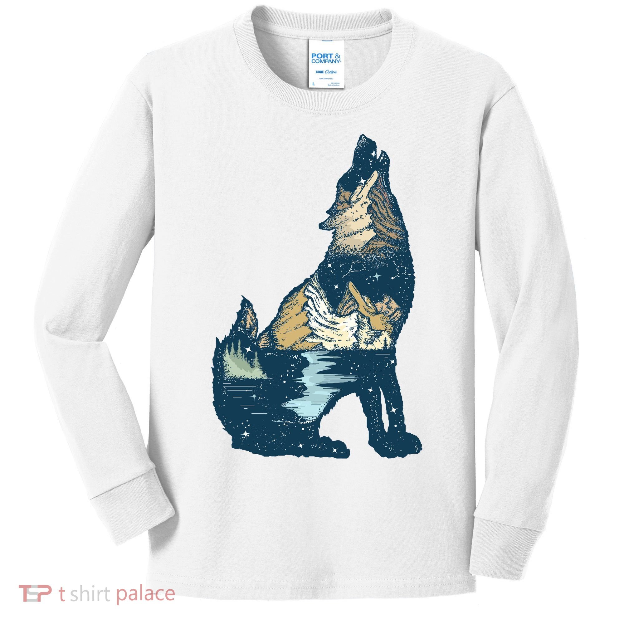 Night Wolf Wilderness Kids Long Sleeve Shirt