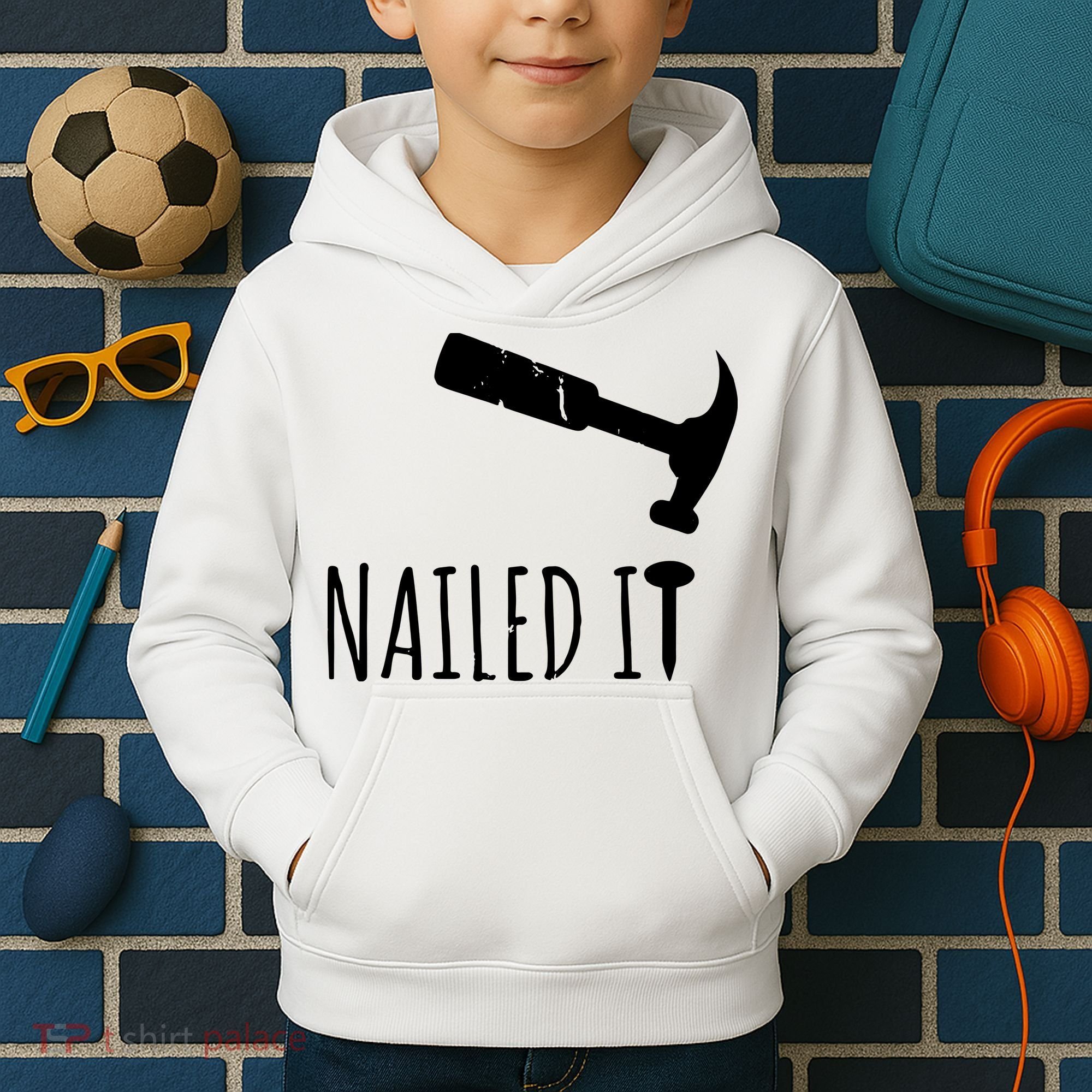 Nailed It Hammer And Nail Woodworking Carpentry Kids Hoodie