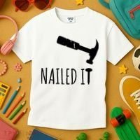 Nailed It Hammer And Nail Woodworking Carpentry Kids T-Shirt thumb 3
