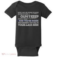 Now I Lay Me Down To Sleep Beside My Bed A Gun I Keep Baby Bodysuit thumb 0