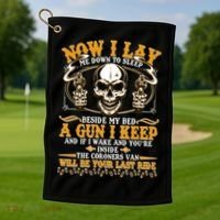 Now I Lay Me Down To Sleep Gun Skull Golf Towel thumb 1
