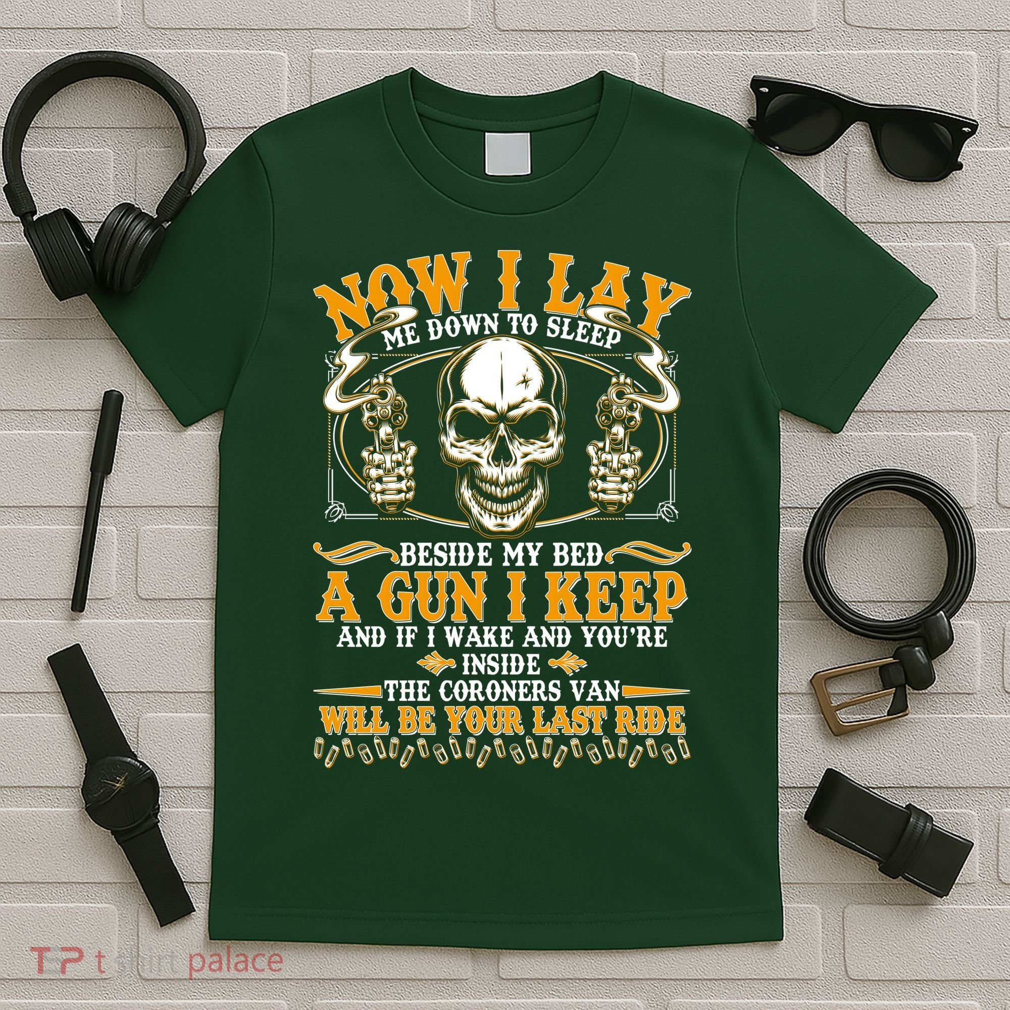 Now I Lay Me Down To Sleep Gun Skull T-Shirt