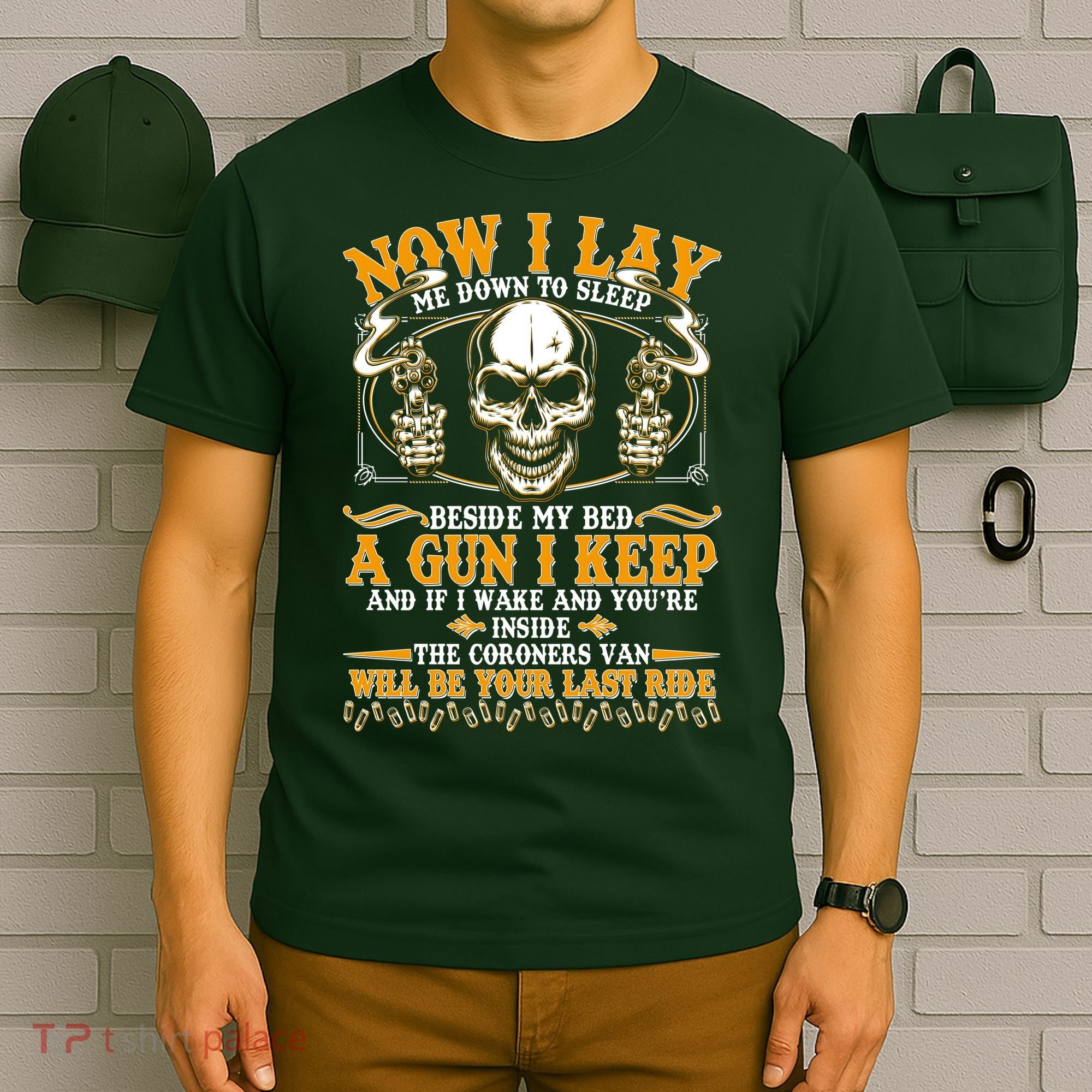 Now I Lay Me Down To Sleep Gun Skull T-Shirt