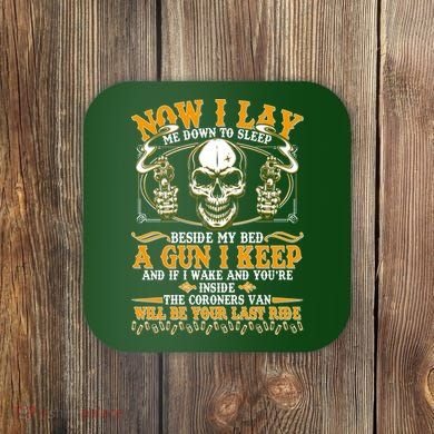 Now I Lay Me Down To Sleep Gun Skull Coaster