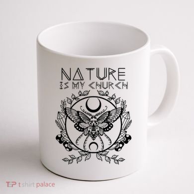 Nature Is My Church Moon Moth Witchcraft Wiccan Witch Coffee Mug back