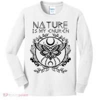 Nature Is My Church Moon Moth Witchcraft Wiccan Witch Kids Long Sleeve Shirt thumb 0