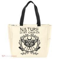 Nature Is My Church Moon Moth Witchcraft Wiccan Witch Tote Bag thumb 0
