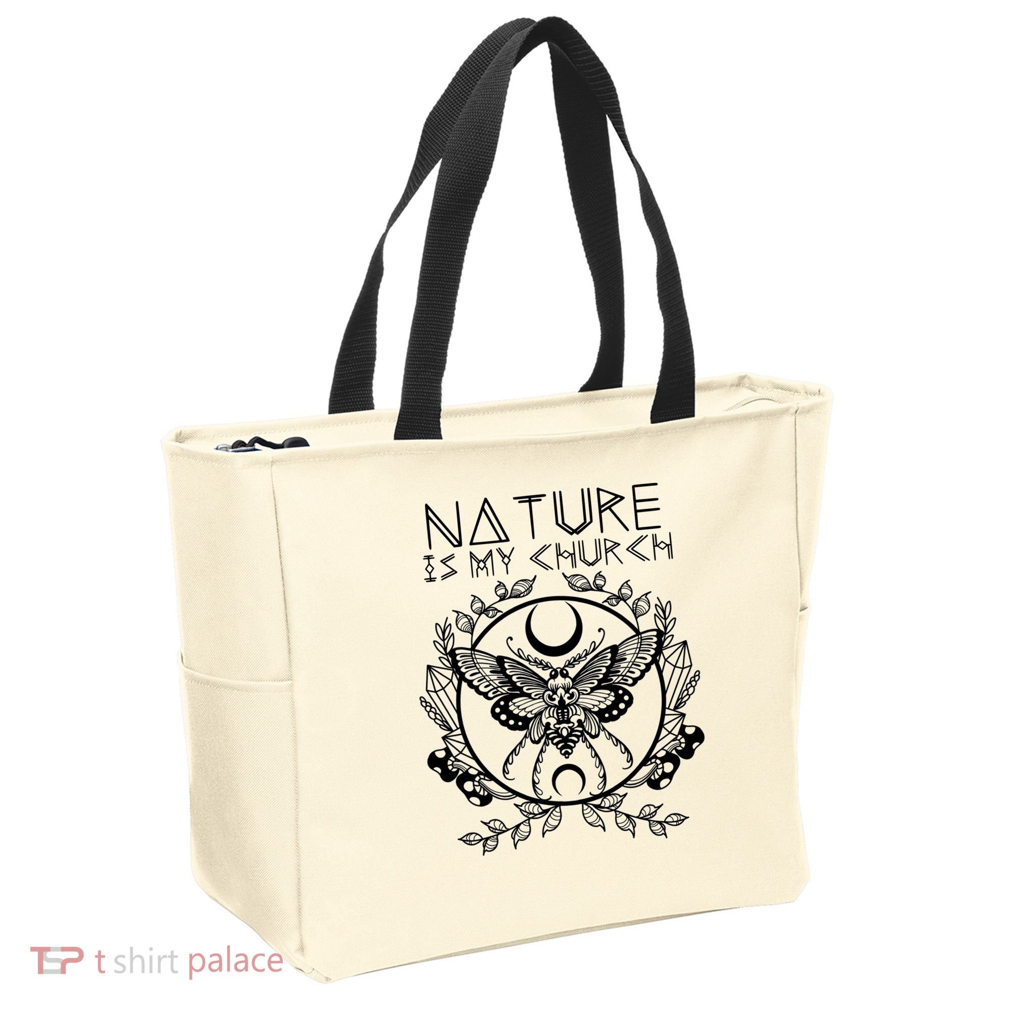 Nature Is My Church Moon Moth Witchcraft Wiccan Witch Tote Bag