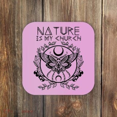 Nature Is My Church Moon Moth Witchcraft Wiccan Witch Coaster
