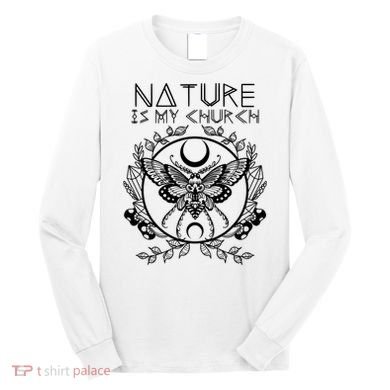 Nature Is My Church Moon Moth Witchcraft Wiccan Witch Long Sleeve Shirt