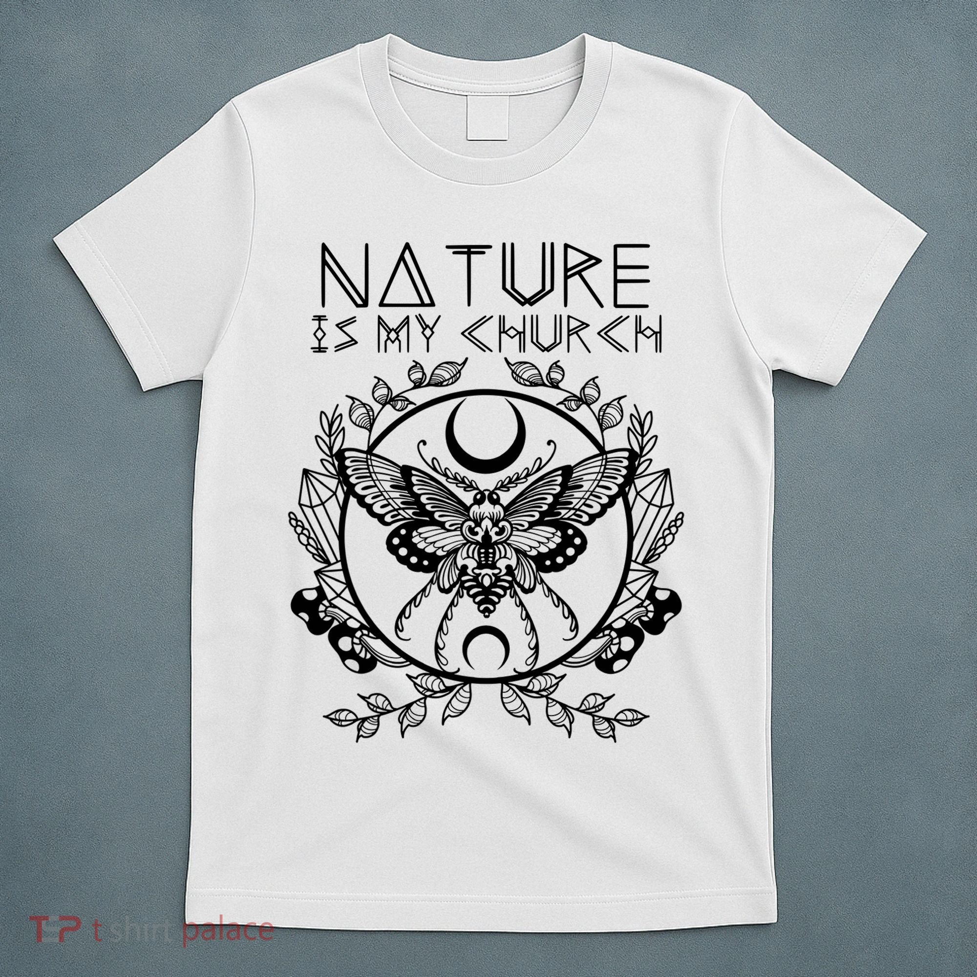 Nature Is My Church Moon Moth Witchcraft Wiccan Witch T-Shirt