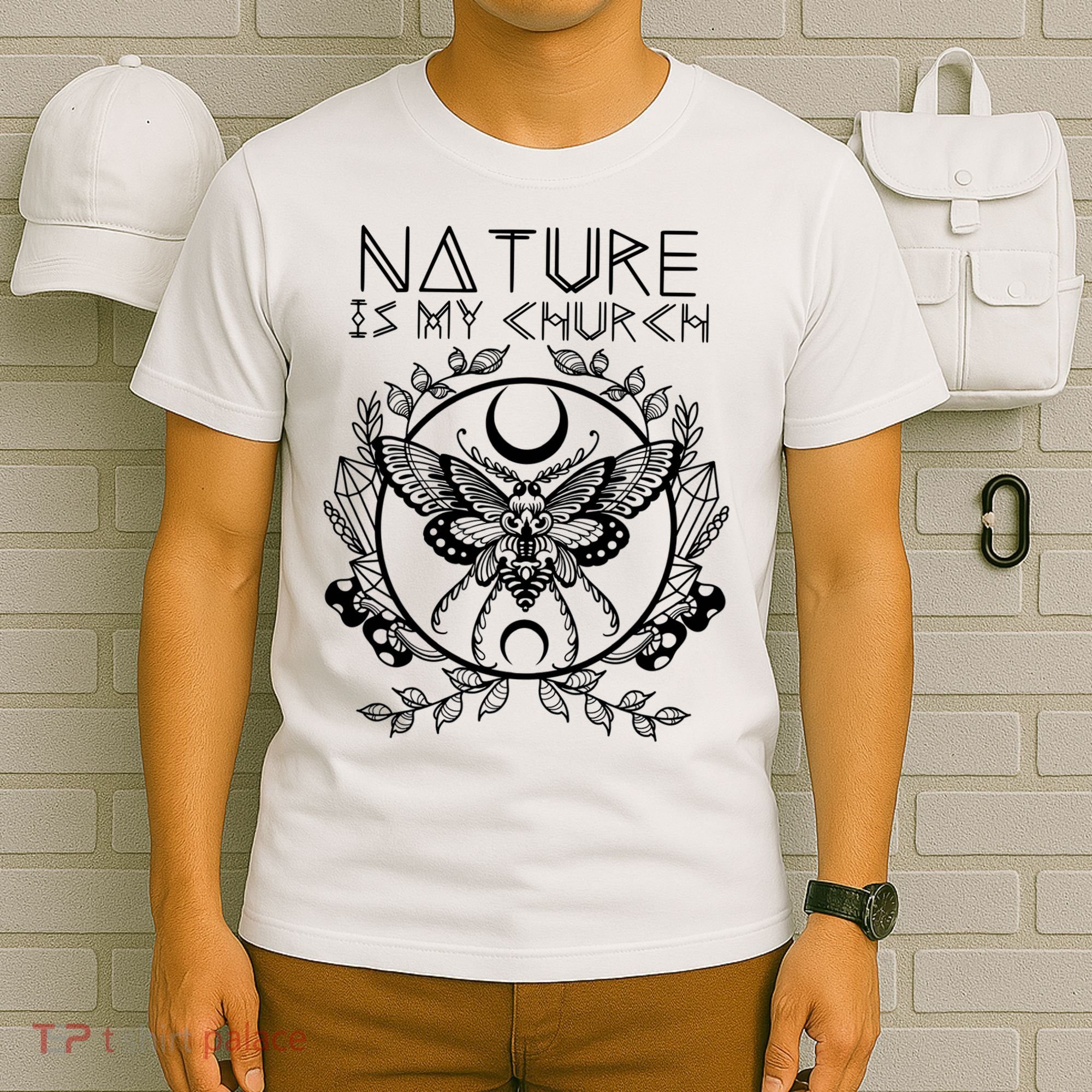 Nature Is My Church Moon Moth Witchcraft Wiccan Witch T-Shirt