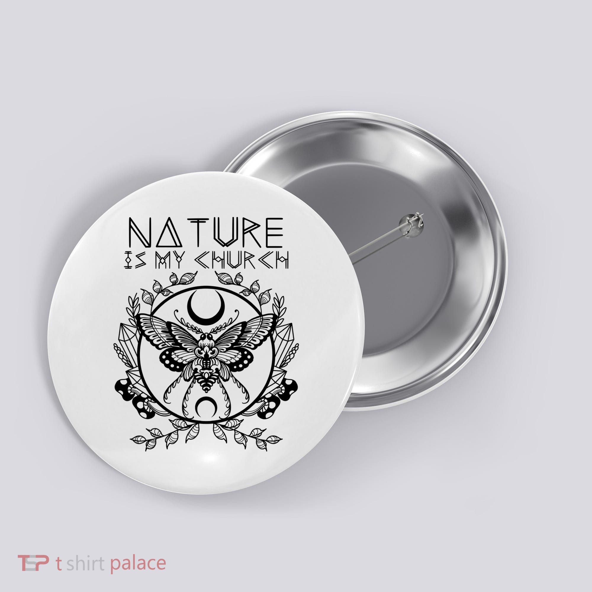 Nature Is My Church Moon Moth Witchcraft Wiccan Witch Button