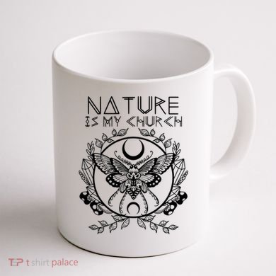 Nature Is My Church Moon Moth Witchcraft Wiccan Witch Coffee Mug back