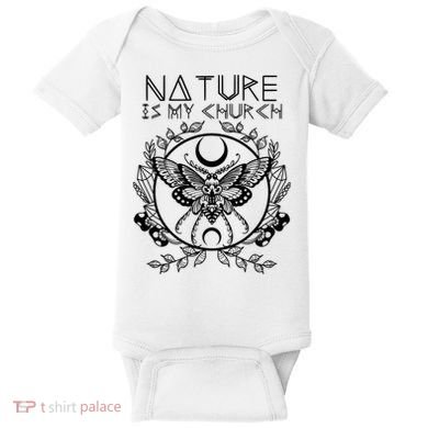 Nature Is My Church Moon Moth Witchcraft Wiccan Witch Baby Bodysuit