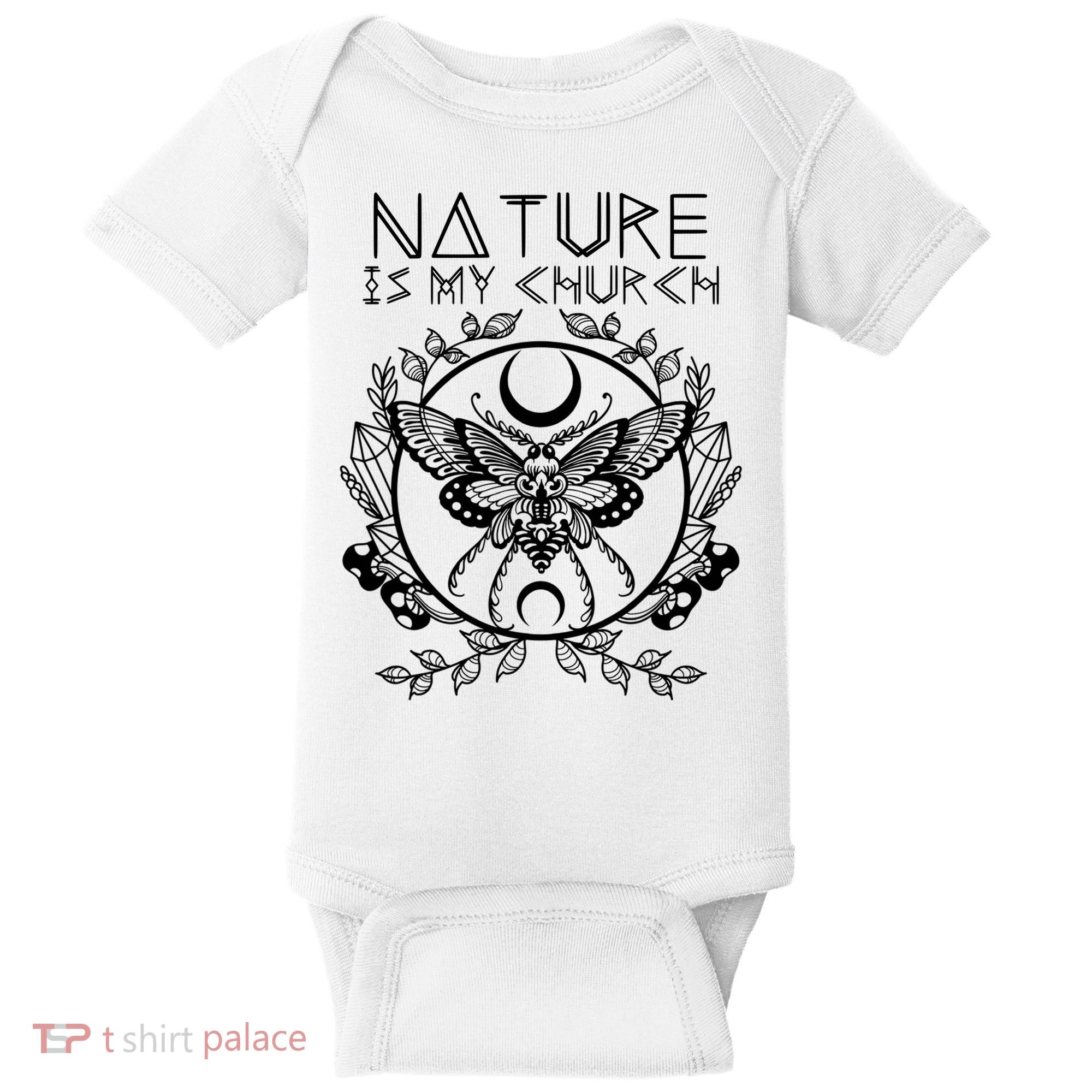 Nature Is My Church Moon Moth Witchcraft Wiccan Witch Baby Bodysuit