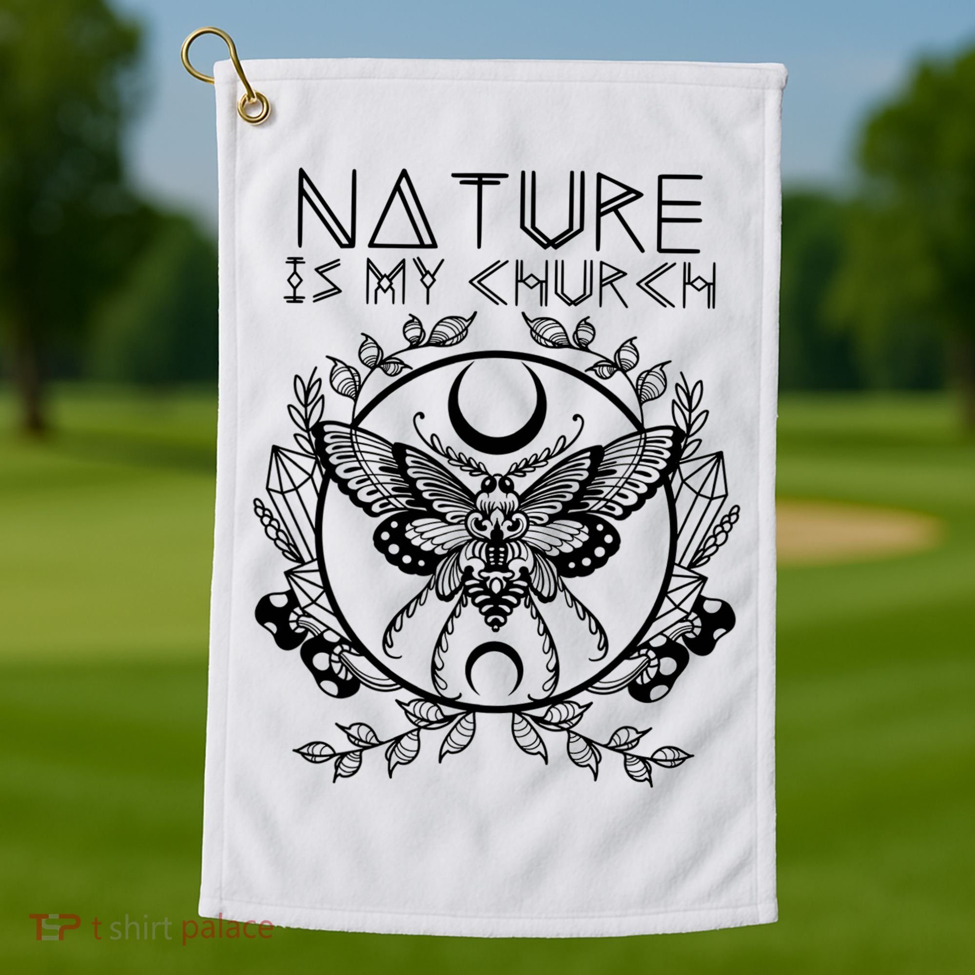 Nature Is My Church Moon Moth Witchcraft Wiccan Witch Golf Towel