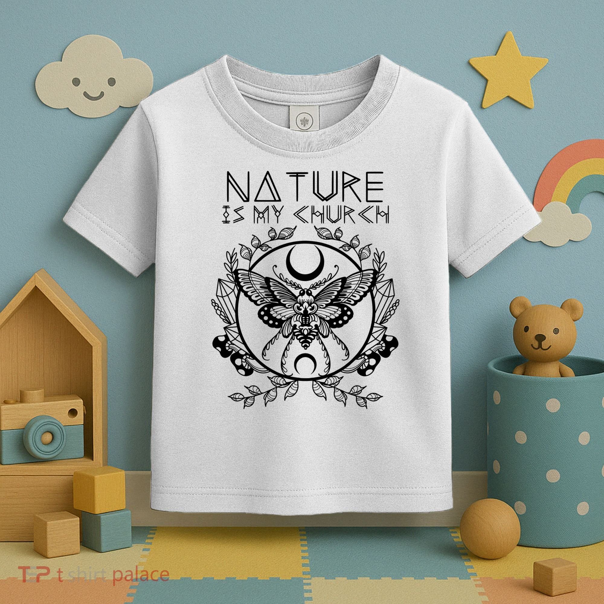 Nature Is My Church Moon Moth Witchcraft Wiccan Witch Toddler T-Shirt