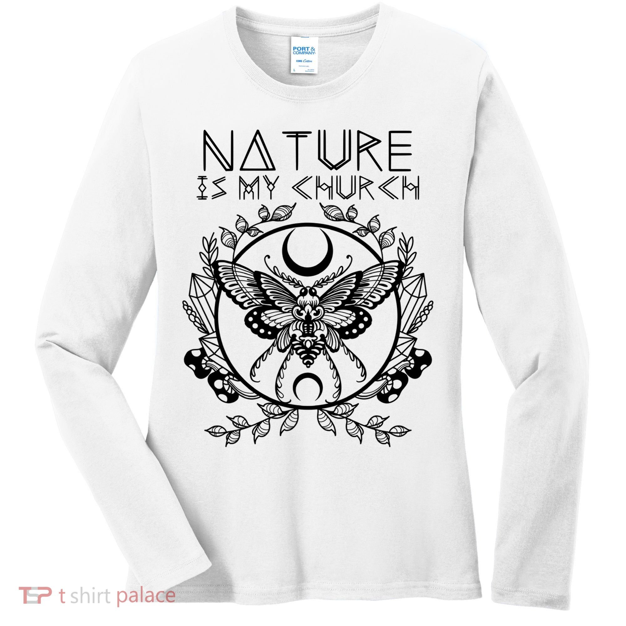 Nature Is My Church Moon Moth Witchcraft Wiccan Witch Women's Long Sleeve Shirt