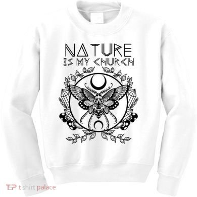 Nature Is My Church Moon Moth Witchcraft Wiccan Witch Kids Sweatshirt