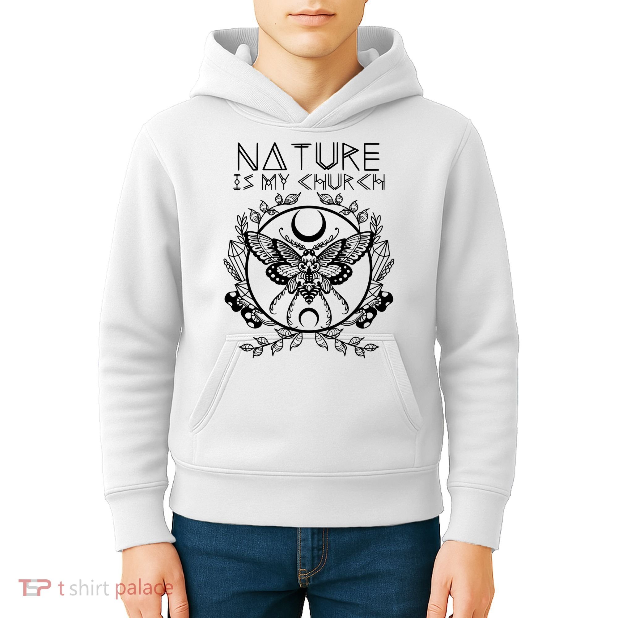 Nature Is My Church Moon Moth Witchcraft Wiccan Witch Kids Hoodie