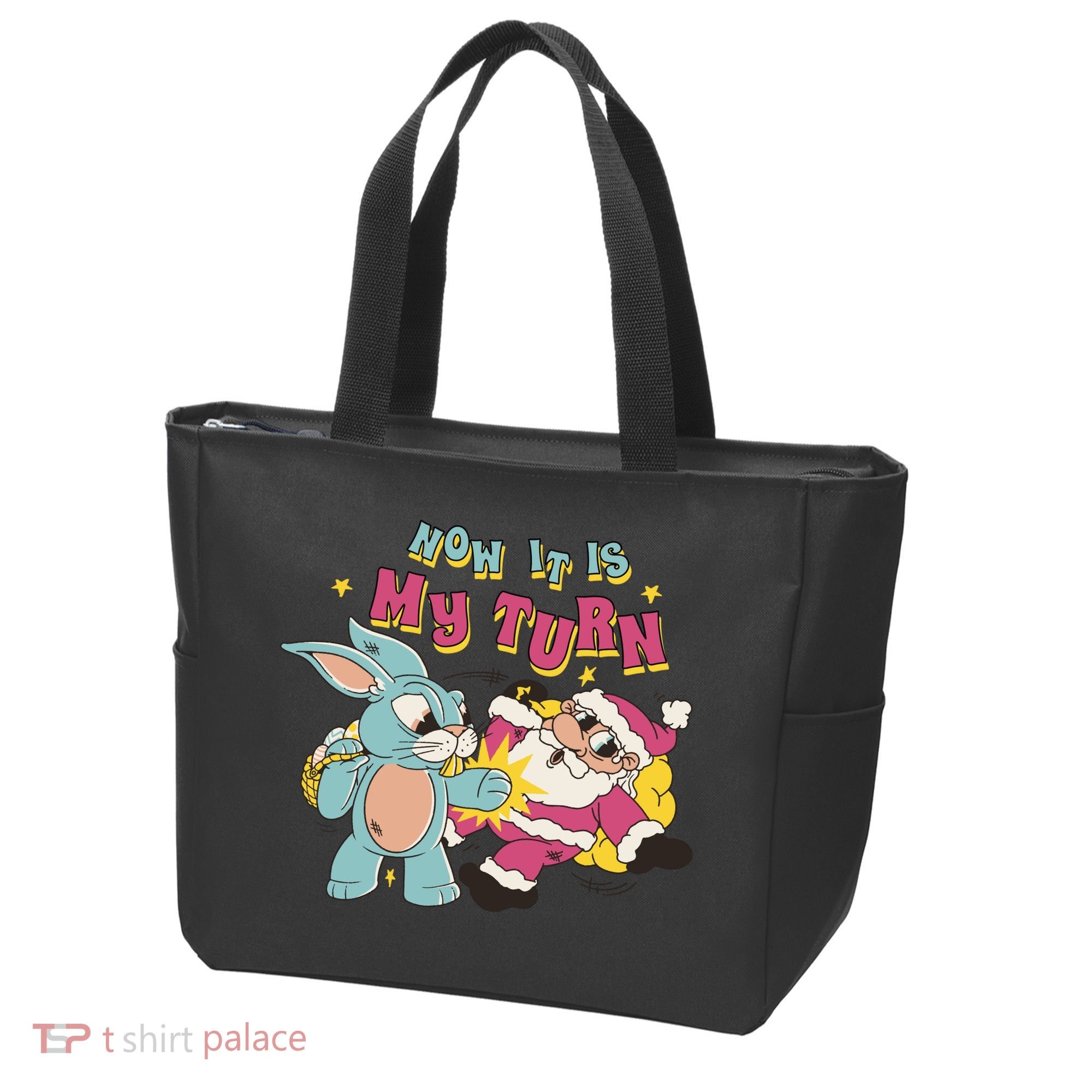 Now It's My Turn Funny Holiday Easter Bunny Santa Tote Bag