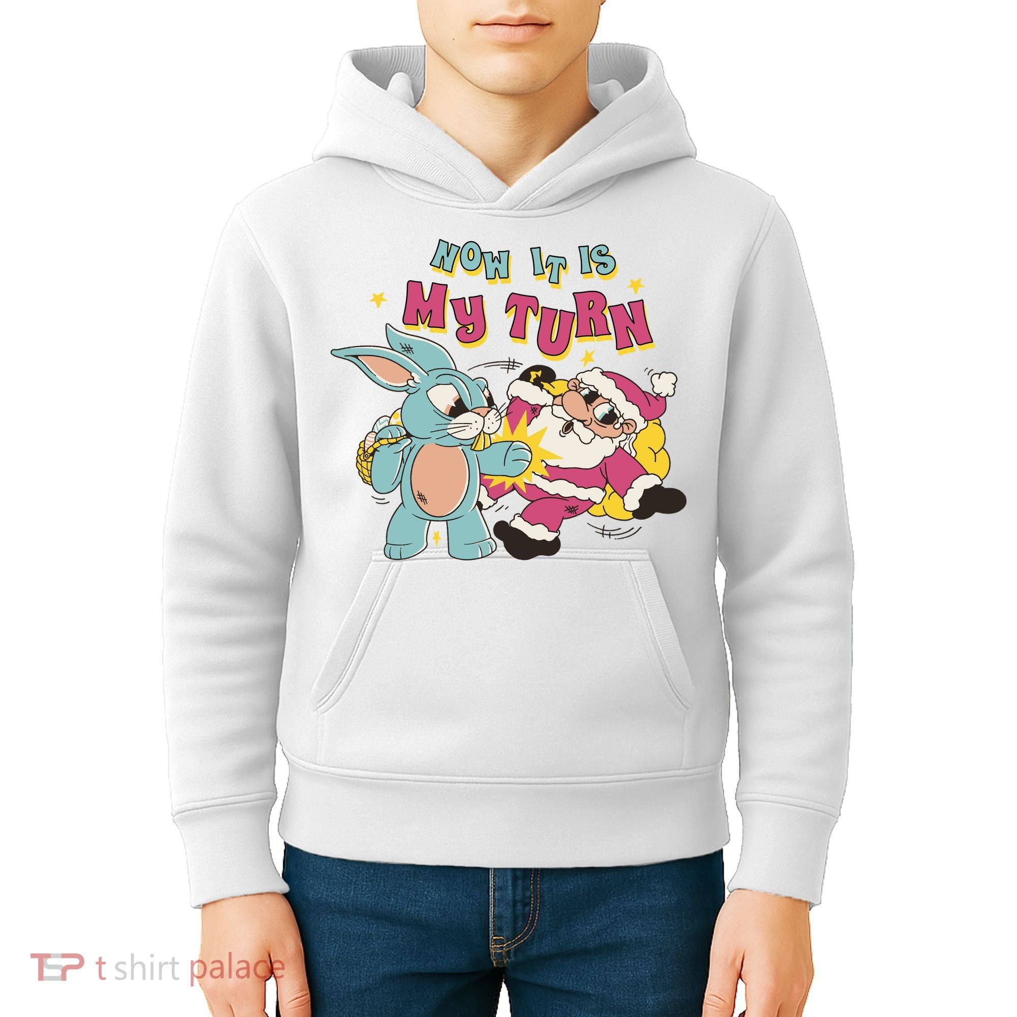 Now It's My Turn Funny Holiday Easter Bunny Santa Kids Hoodie
