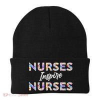 Nurses Inspire Nurses Funny Floral Nurse Quote Gift Beanie thumb 0