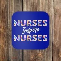 Nurses Inspire Nurses Funny Floral Nurse Quote Gift Coaster thumb 0