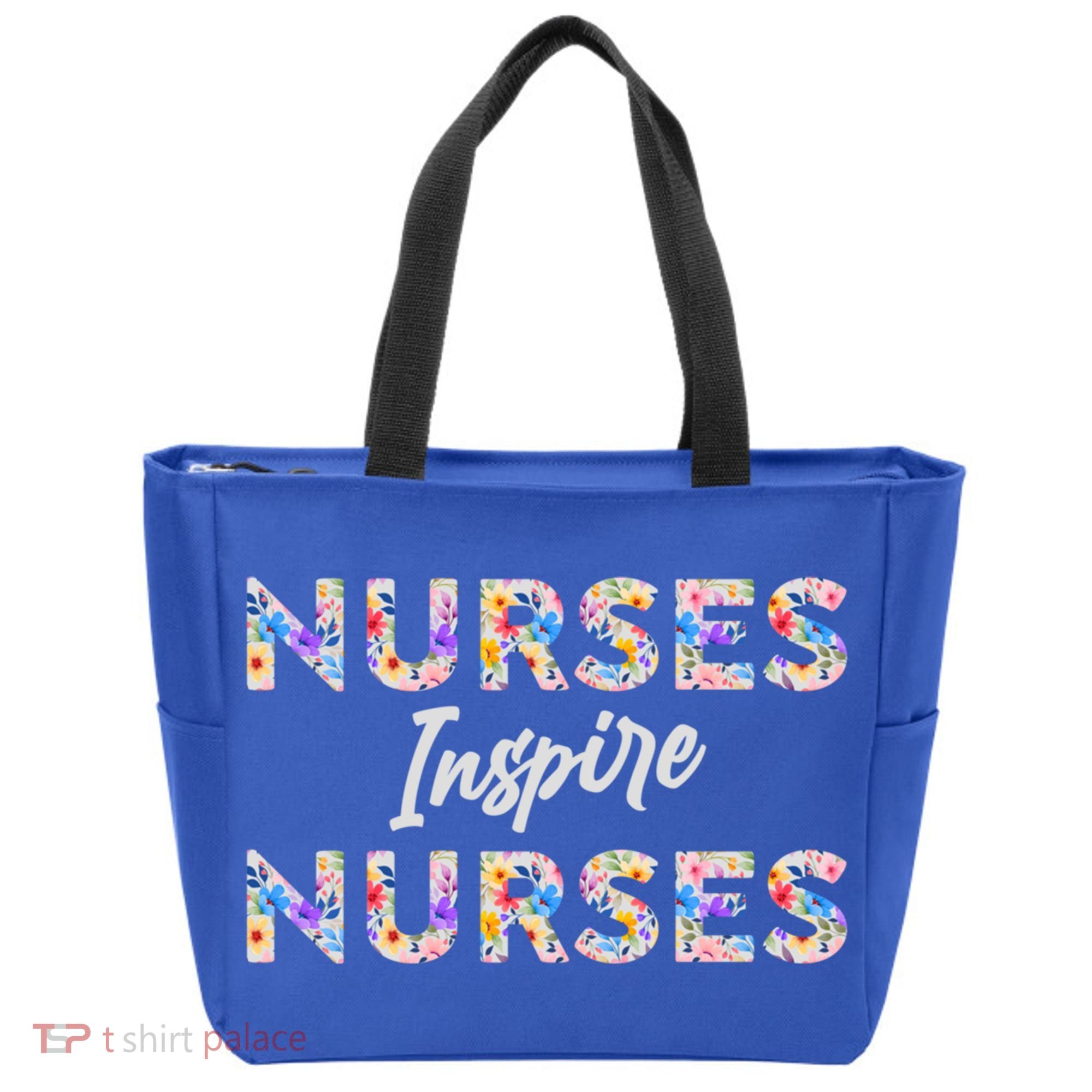 Nurses Inspire Nurses Funny Floral Nurse Quote Gift Tote Bag