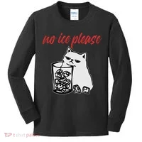 No Ice Please Funny Cat Meme Kids Long Sleeve Shirt thumb 0